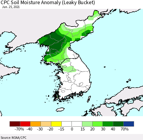 Korea CPC Soil Moisture Anomaly (Leaky Bucket) Thematic Map For 6/21/2021 - 6/25/2021