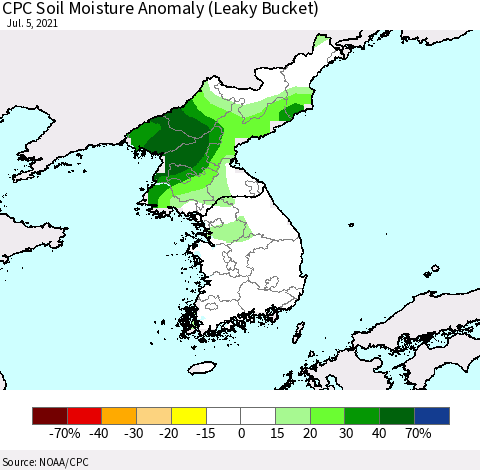 Korea CPC Soil Moisture Anomaly (Leaky Bucket) Thematic Map For 7/1/2021 - 7/5/2021
