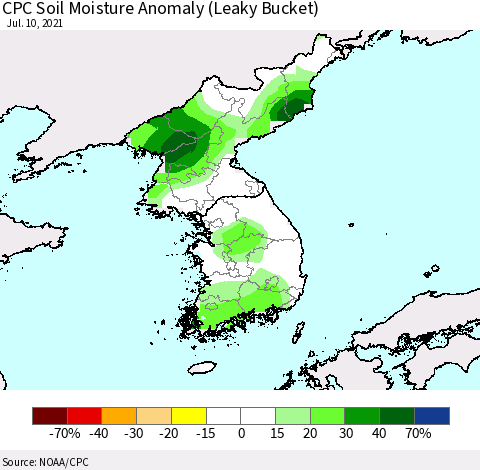Korea CPC Soil Moisture Anomaly (Leaky Bucket) Thematic Map For 7/6/2021 - 7/10/2021