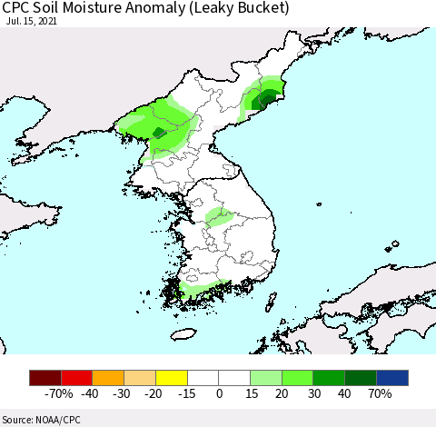 Korea CPC Soil Moisture Anomaly (Leaky Bucket) Thematic Map For 7/11/2021 - 7/15/2021