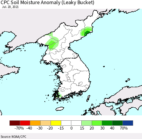 Korea CPC Soil Moisture Anomaly (Leaky Bucket) Thematic Map For 7/16/2021 - 7/20/2021