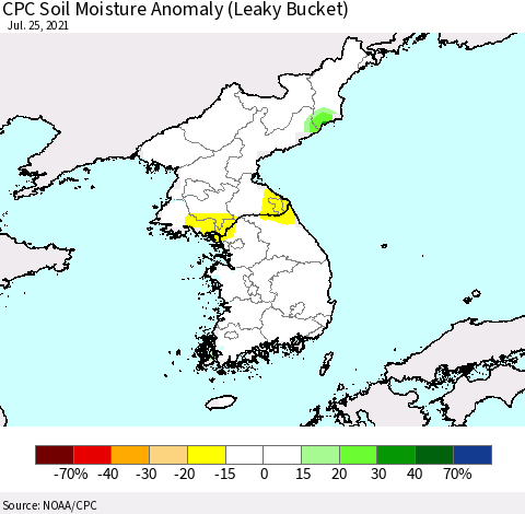 Korea CPC Soil Moisture Anomaly (Leaky Bucket) Thematic Map For 7/21/2021 - 7/25/2021
