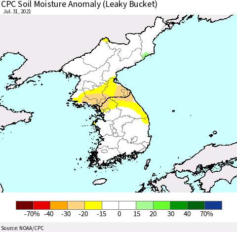 Korea CPC Soil Moisture Anomaly (Leaky Bucket) Thematic Map For 7/26/2021 - 7/31/2021