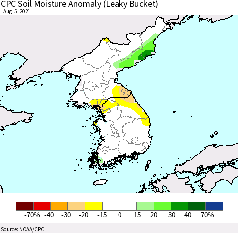 Korea CPC Soil Moisture Anomaly (Leaky Bucket) Thematic Map For 8/1/2021 - 8/5/2021