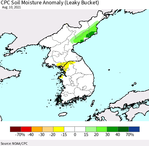 Korea CPC Soil Moisture Anomaly (Leaky Bucket) Thematic Map For 8/6/2021 - 8/10/2021