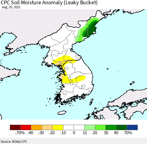 Korea CPC Soil Moisture Anomaly (Leaky Bucket) Thematic Map For 8/16/2021 - 8/20/2021