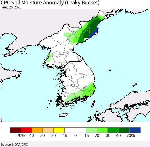 Korea CPC Soil Moisture Anomaly (Leaky Bucket) Thematic Map For 8/21/2021 - 8/25/2021