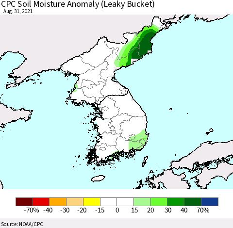 Korea CPC Soil Moisture Anomaly (Leaky Bucket) Thematic Map For 8/26/2021 - 8/31/2021