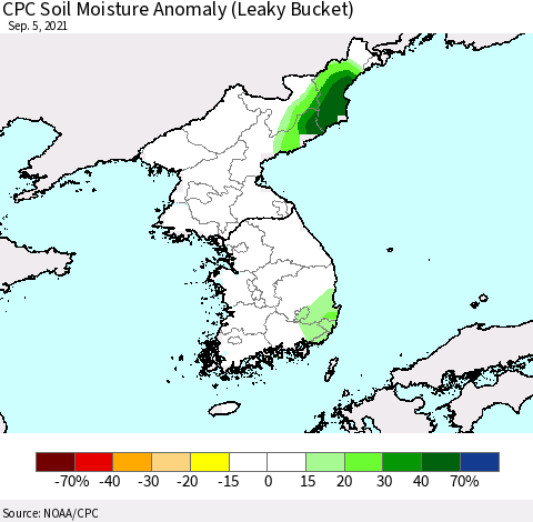 Korea CPC Soil Moisture Anomaly (Leaky Bucket) Thematic Map For 9/1/2021 - 9/5/2021