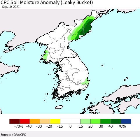 Korea CPC Soil Moisture Anomaly (Leaky Bucket) Thematic Map For 9/6/2021 - 9/10/2021