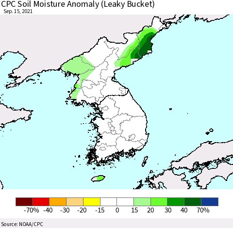 Korea CPC Soil Moisture Anomaly (Leaky Bucket) Thematic Map For 9/11/2021 - 9/15/2021