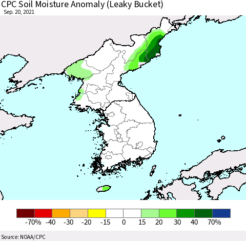 Korea CPC Soil Moisture Anomaly (Leaky Bucket) Thematic Map For 9/16/2021 - 9/20/2021