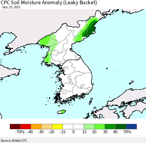 Korea CPC Soil Moisture Anomaly (Leaky Bucket) Thematic Map For 9/21/2021 - 9/25/2021
