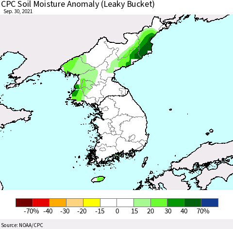 Korea CPC Soil Moisture Anomaly (Leaky Bucket) Thematic Map For 9/26/2021 - 9/30/2021