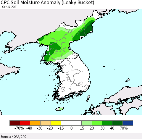 Korea CPC Soil Moisture Anomaly (Leaky Bucket) Thematic Map For 10/1/2021 - 10/5/2021