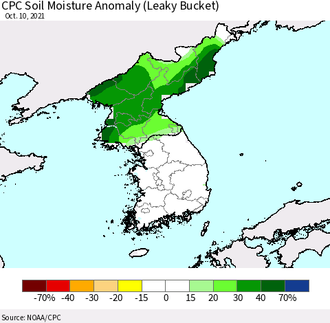 Korea CPC Soil Moisture Anomaly (Leaky Bucket) Thematic Map For 10/6/2021 - 10/10/2021