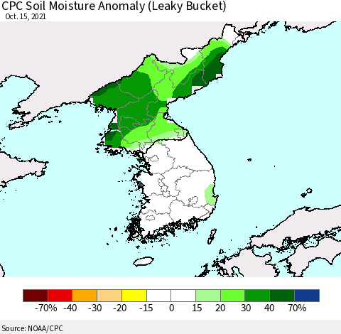 Korea CPC Soil Moisture Anomaly (Leaky Bucket) Thematic Map For 10/11/2021 - 10/15/2021