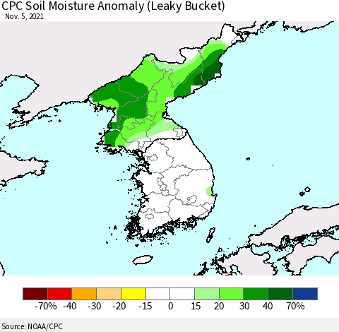 Korea CPC Soil Moisture Anomaly (Leaky Bucket) Thematic Map For 11/1/2021 - 11/5/2021