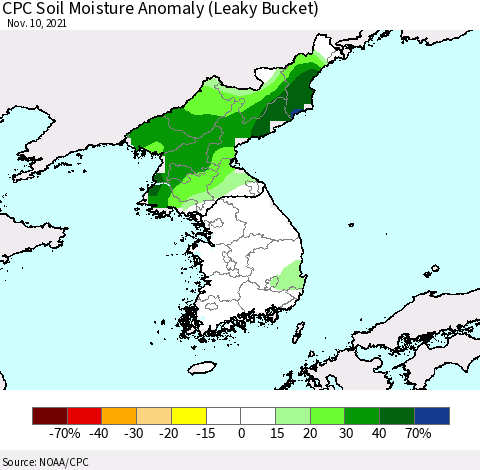 Korea CPC Soil Moisture Anomaly (Leaky Bucket) Thematic Map For 11/6/2021 - 11/10/2021