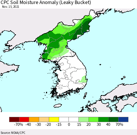 Korea CPC Soil Moisture Anomaly (Leaky Bucket) Thematic Map For 11/11/2021 - 11/15/2021