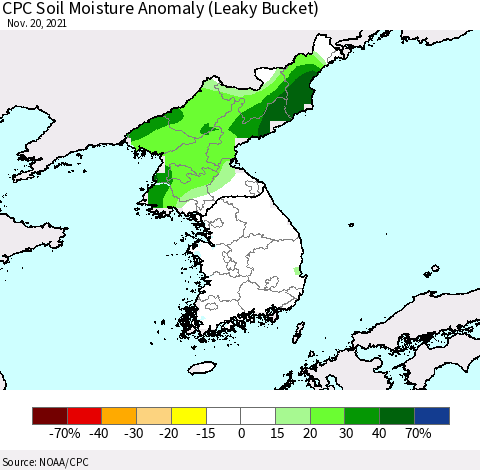 Korea CPC Soil Moisture Anomaly (Leaky Bucket) Thematic Map For 11/16/2021 - 11/20/2021