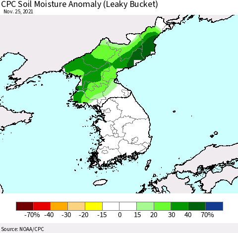Korea CPC Soil Moisture Anomaly (Leaky Bucket) Thematic Map For 11/21/2021 - 11/25/2021