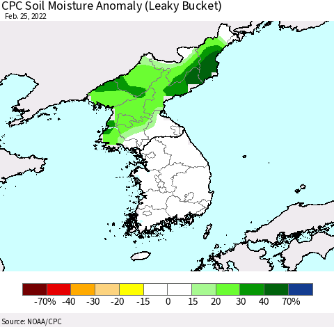 Korea CPC Soil Moisture Anomaly (Leaky Bucket) Thematic Map For 2/21/2022 - 2/25/2022