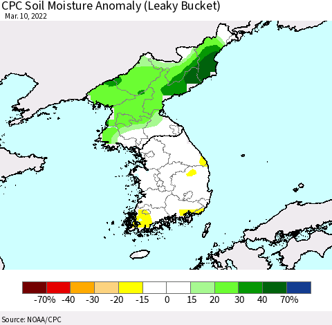 Korea CPC Soil Moisture Anomaly (Leaky Bucket) Thematic Map For 3/6/2022 - 3/10/2022