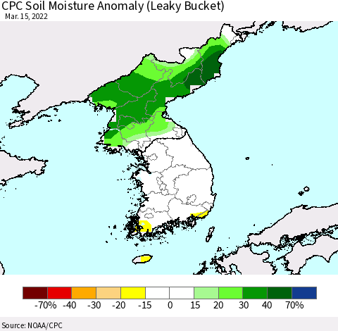 Korea CPC Soil Moisture Anomaly (Leaky Bucket) Thematic Map For 3/11/2022 - 3/15/2022