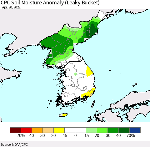 Korea CPC Soil Moisture Anomaly (Leaky Bucket) Thematic Map For 4/16/2022 - 4/20/2022