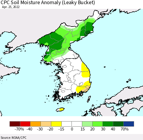 Korea CPC Soil Moisture Anomaly (Leaky Bucket) Thematic Map For 4/21/2022 - 4/25/2022