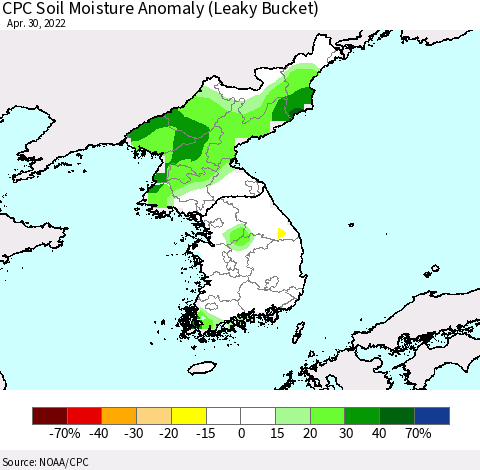 Korea CPC Soil Moisture Anomaly (Leaky Bucket) Thematic Map For 4/26/2022 - 4/30/2022