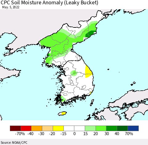 Korea CPC Soil Moisture Anomaly (Leaky Bucket) Thematic Map For 5/1/2022 - 5/5/2022