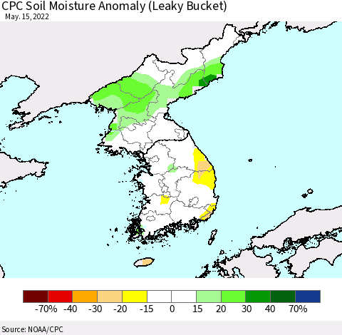 Korea CPC Soil Moisture Anomaly (Leaky Bucket) Thematic Map For 5/11/2022 - 5/15/2022