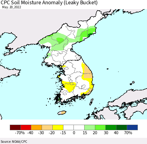 Korea CPC Soil Moisture Anomaly (Leaky Bucket) Thematic Map For 5/16/2022 - 5/20/2022