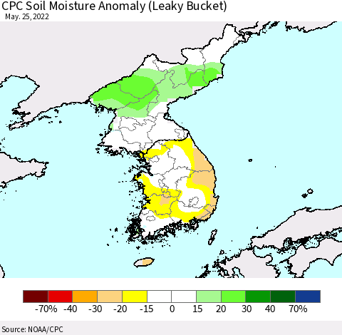 Korea CPC Soil Moisture Anomaly (Leaky Bucket) Thematic Map For 5/21/2022 - 5/25/2022