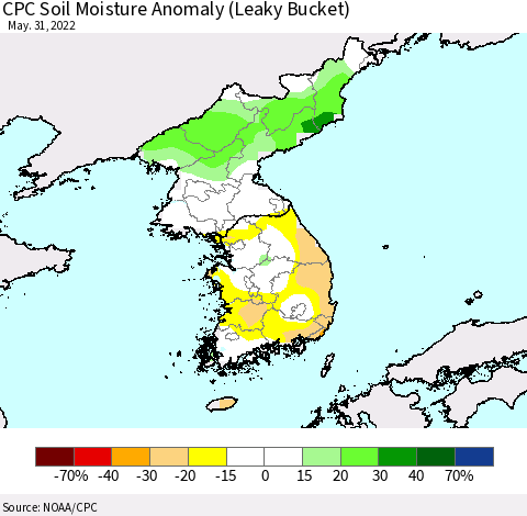 Korea CPC Soil Moisture Anomaly (Leaky Bucket) Thematic Map For 5/26/2022 - 5/31/2022