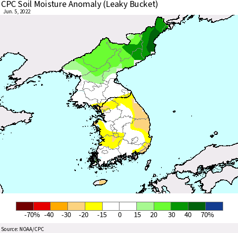 Korea CPC Soil Moisture Anomaly (Leaky Bucket) Thematic Map For 6/1/2022 - 6/5/2022