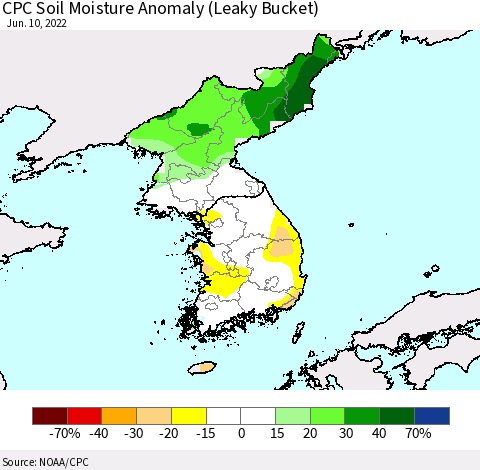 Korea CPC Soil Moisture Anomaly (Leaky Bucket) Thematic Map For 6/6/2022 - 6/10/2022