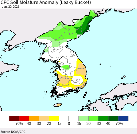 Korea CPC Soil Moisture Anomaly (Leaky Bucket) Thematic Map For 6/16/2022 - 6/20/2022