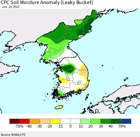 Korea CPC Soil Moisture Anomaly (Leaky Bucket) Thematic Map For 6/21/2022 - 6/25/2022