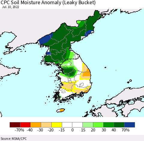 Korea CPC Soil Moisture Anomaly (Leaky Bucket) Thematic Map For 7/6/2022 - 7/10/2022