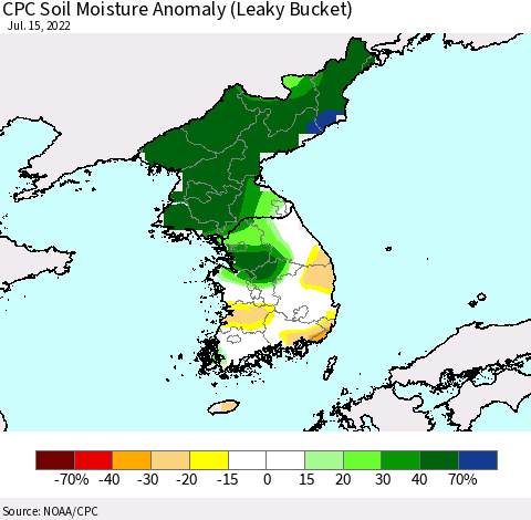 Korea CPC Soil Moisture Anomaly (Leaky Bucket) Thematic Map For 7/11/2022 - 7/15/2022