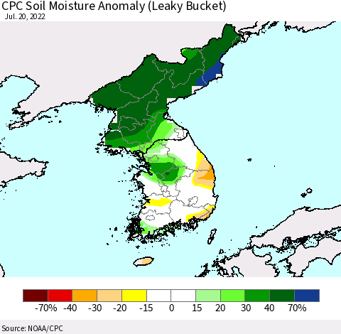Korea CPC Soil Moisture Anomaly (Leaky Bucket) Thematic Map For 7/16/2022 - 7/20/2022