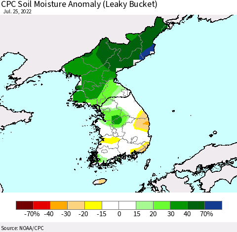 Korea CPC Soil Moisture Anomaly (Leaky Bucket) Thematic Map For 7/21/2022 - 7/25/2022
