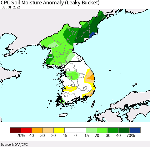 Korea CPC Soil Moisture Anomaly (Leaky Bucket) Thematic Map For 7/26/2022 - 7/31/2022
