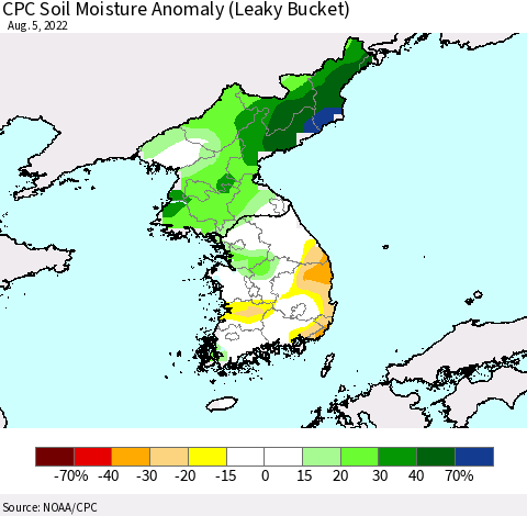 Korea CPC Soil Moisture Anomaly (Leaky Bucket) Thematic Map For 8/1/2022 - 8/5/2022