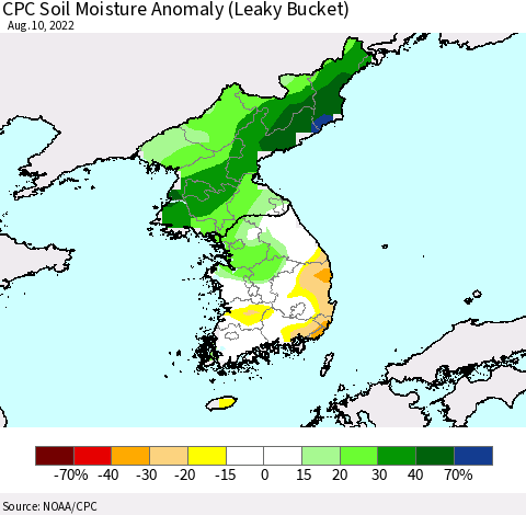 Korea CPC Soil Moisture Anomaly (Leaky Bucket) Thematic Map For 8/6/2022 - 8/10/2022