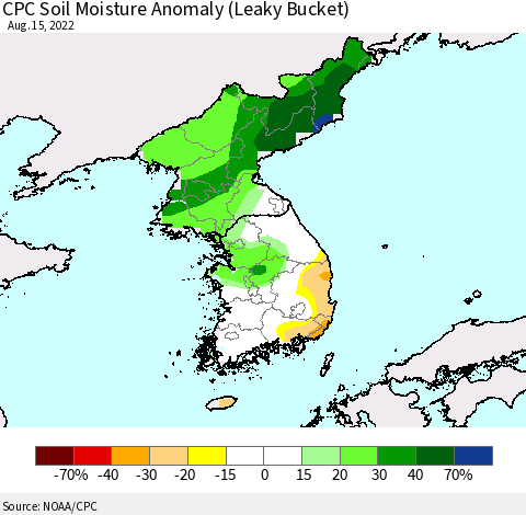 Korea CPC Soil Moisture Anomaly (Leaky Bucket) Thematic Map For 8/11/2022 - 8/15/2022