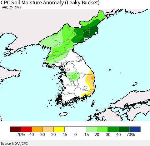 Korea CPC Soil Moisture Anomaly (Leaky Bucket) Thematic Map For 8/21/2022 - 8/25/2022